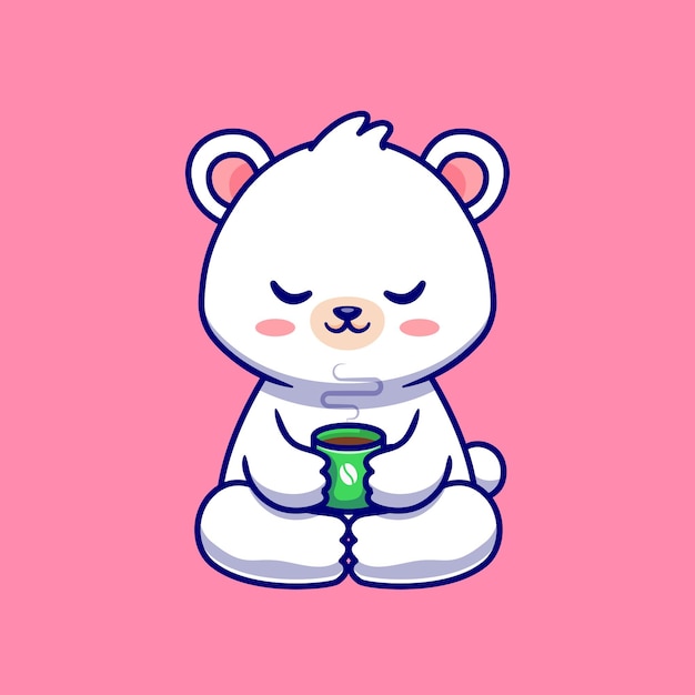 喝咖啡的北极熊卡通插画
