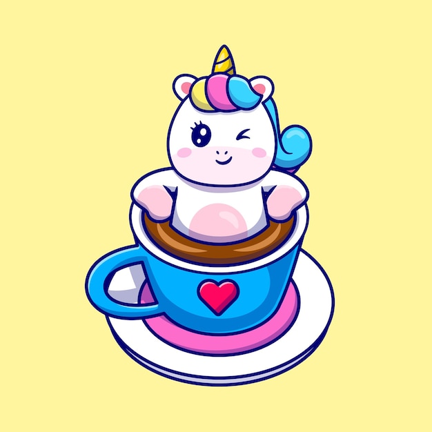 独角兽咖啡杯卡通插画