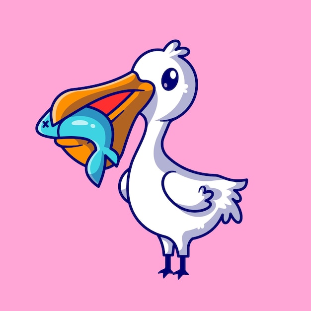 鹈鹕鱼鹰吃鱼卡通插画