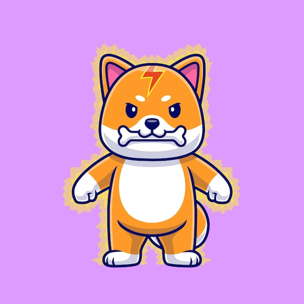 柴犬小狗叼着骨头卡通插画