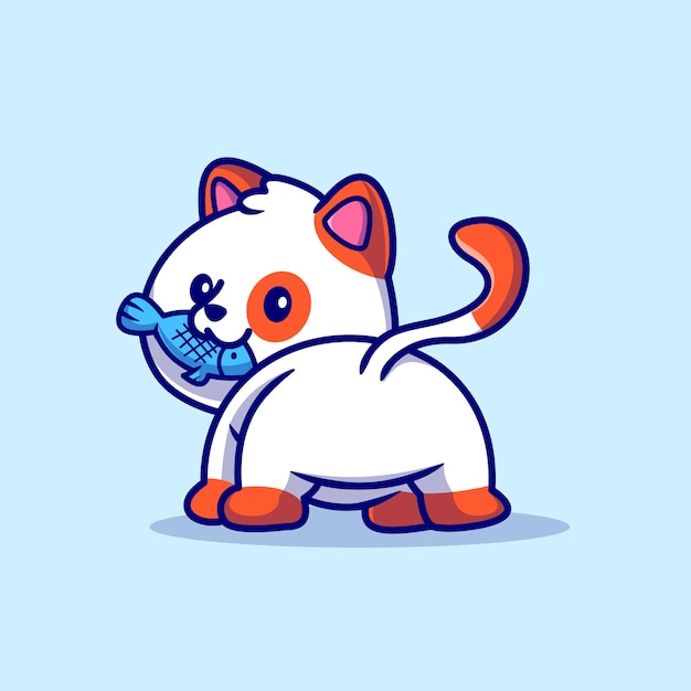 吃鱼的小猫咪卡通插画