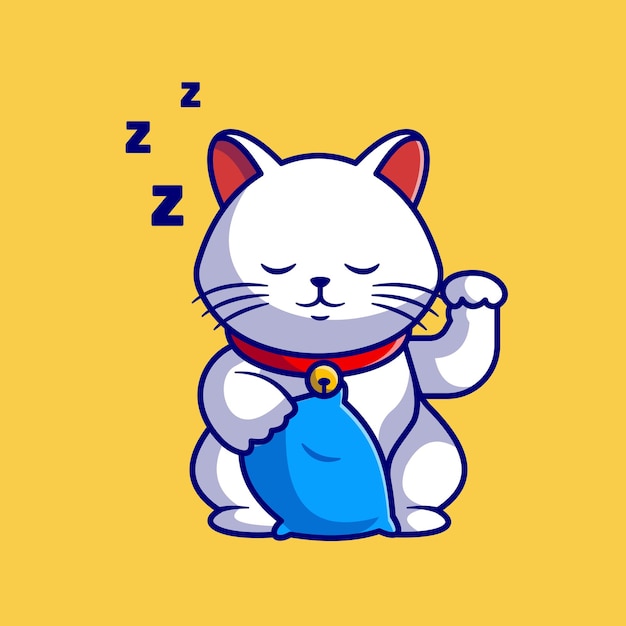 招财猫睡觉枕头卡通插画