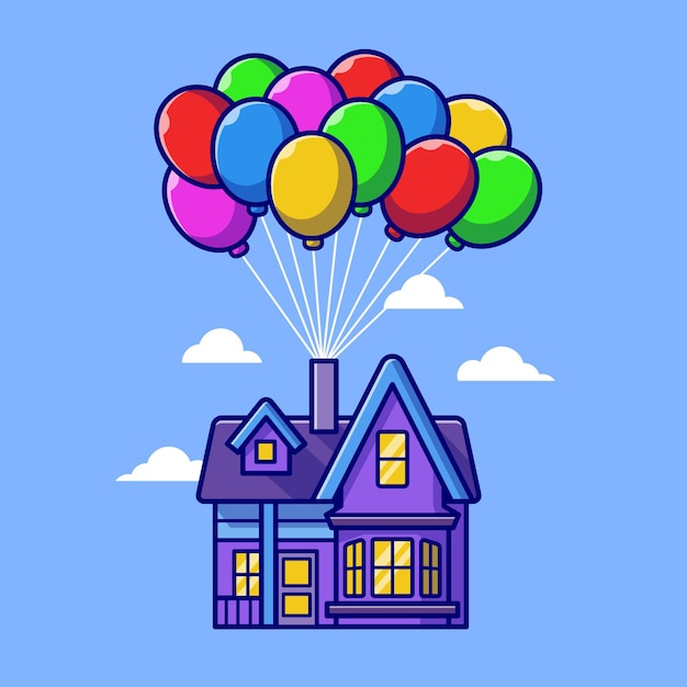 飞屋环游房子气球卡通插画