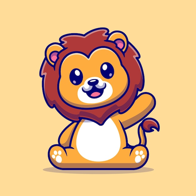 可爱的小狮子挥手卡通插画