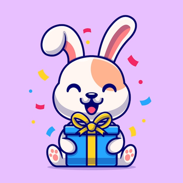 兔子抱着礼物盒卡通插画