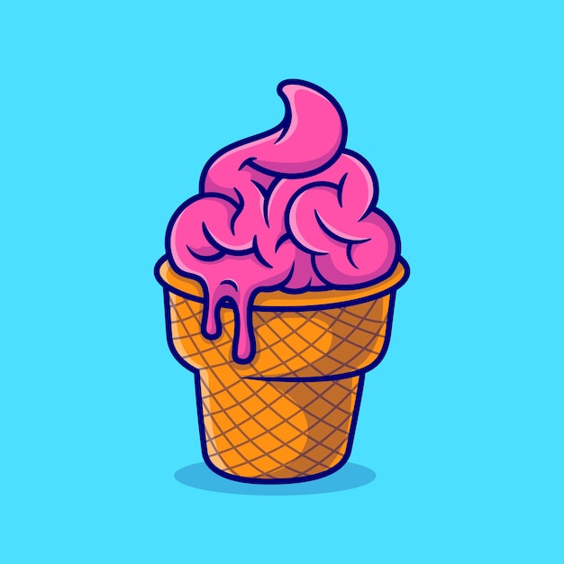 大脑融化冰淇淋卡通插画