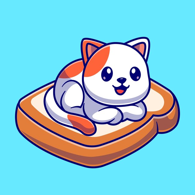 小猫睡趴在面包上卡通插画
