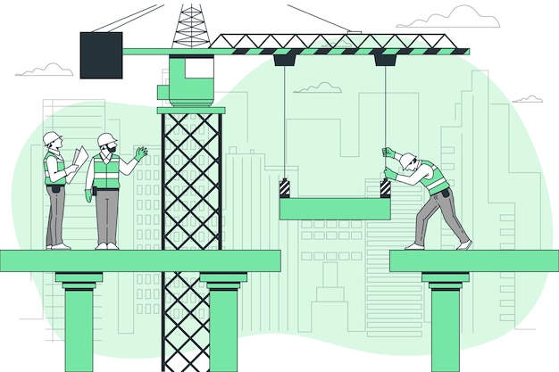 桥梁施工建设扁平插画