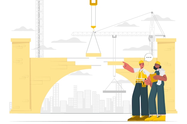 桥梁施工建设扁平插画