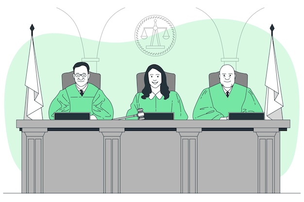 法院法庭法官扁平插画