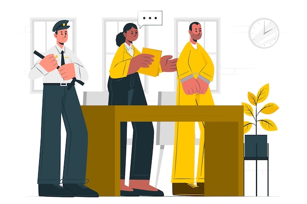 法院法庭法官被告扁平插画