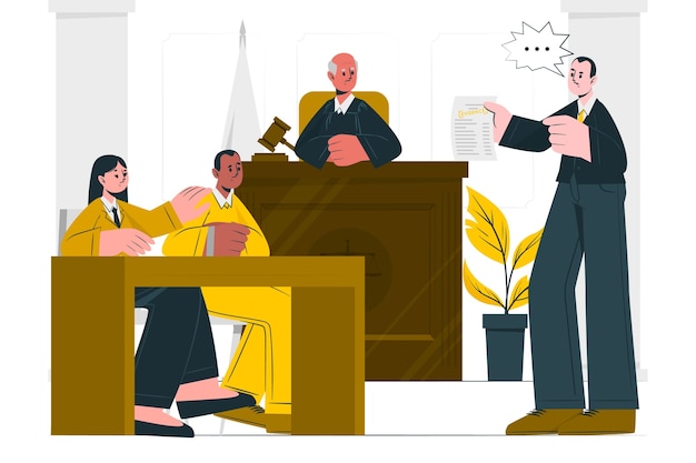 法院法庭法官庭审扁平插画