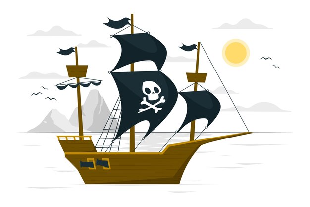海盗船扁平插画
