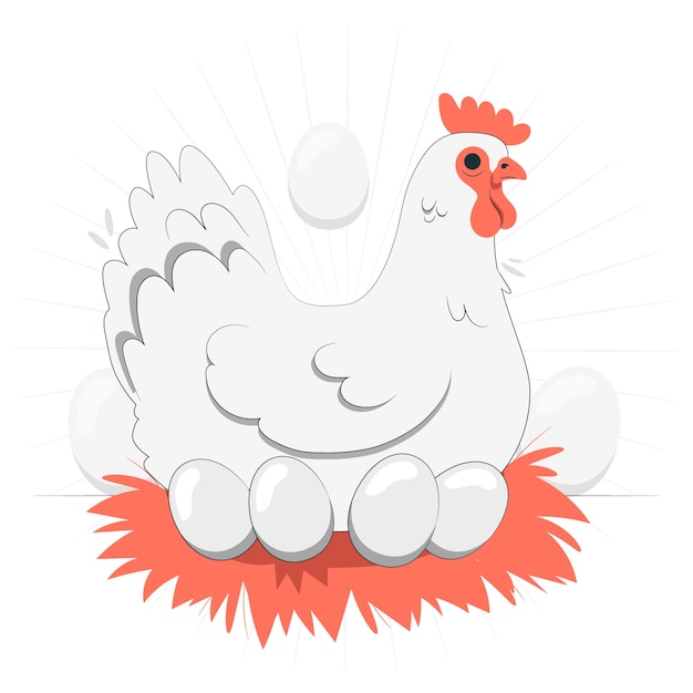 母鸡孵蛋扁平插画