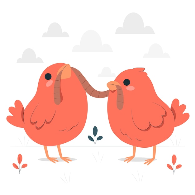 小鸡吃虫子扁平插画