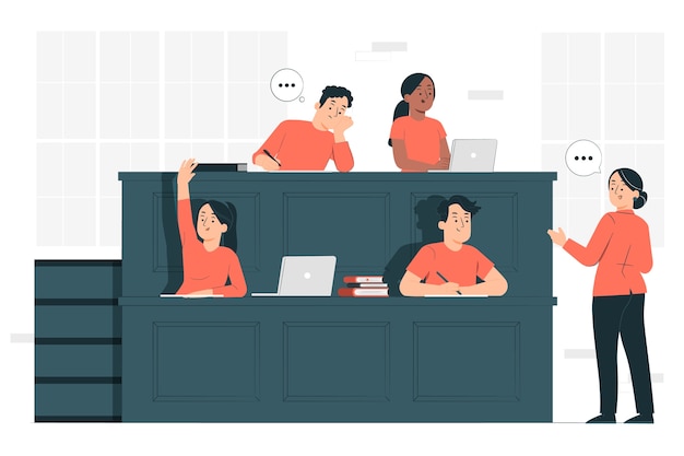 大学教室课堂大学生上课扁平插画