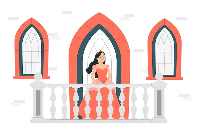 城堡的阳台公主扁平插画
