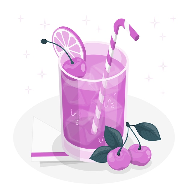 樱桃果汁饮料扁平插画