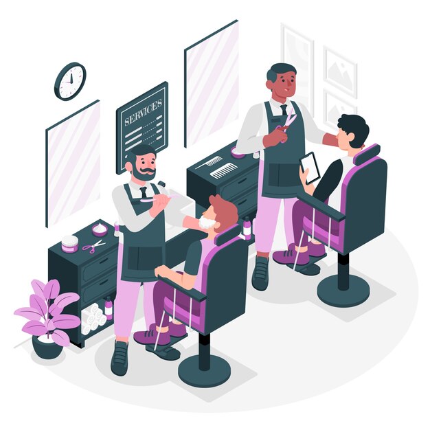 理发店扁平插画