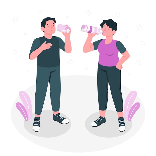 喝水的人扁平插画