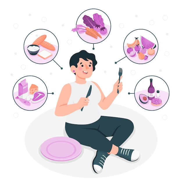 吃各种食物扁平插画