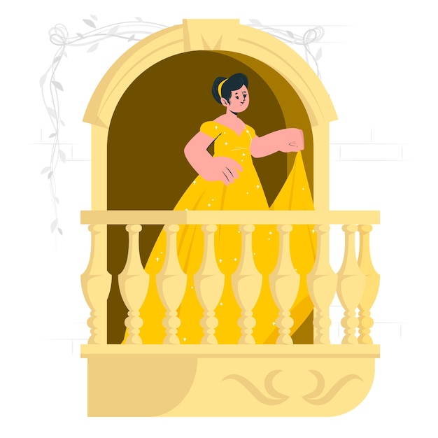 城堡阳台公主扁平插画