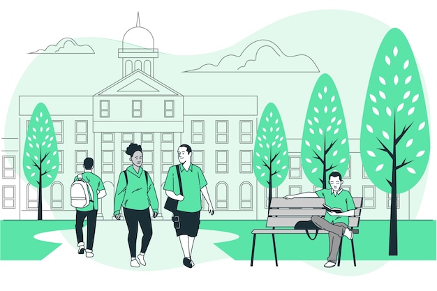 大学生大学校园扁平插画