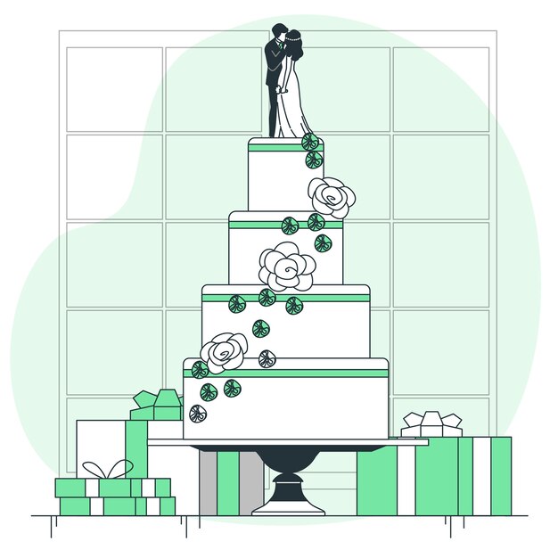 结婚蛋糕婚礼扁平插画