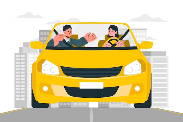 开车驾驶汽车扁平插画