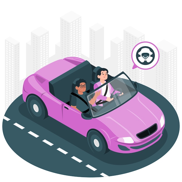 开车驾驶汽车扁平插画