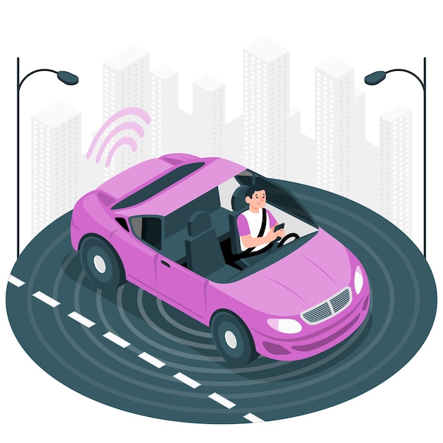 开车驾驶汽车扁平插画