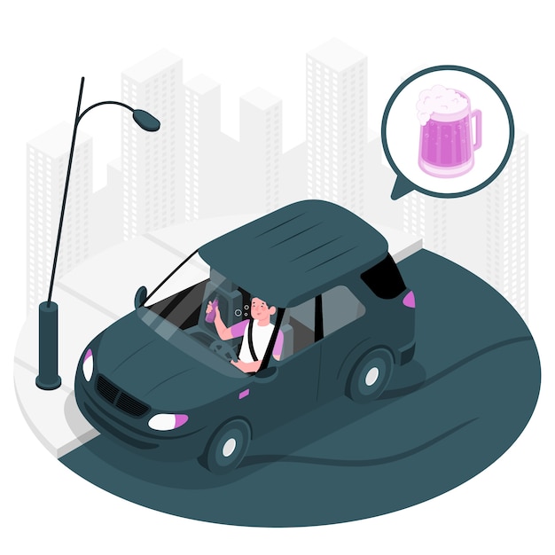 酒后开车扁平插画