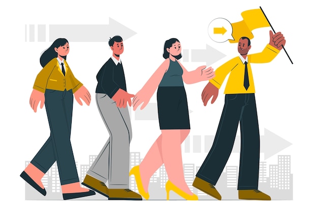 跟随团队的领导者扁平插画