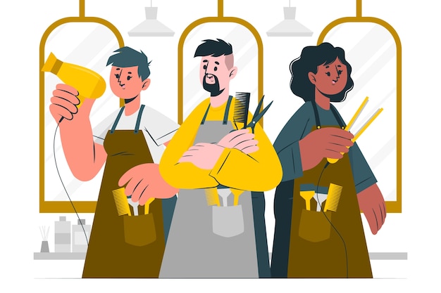 理发店美发师团队扁平插画