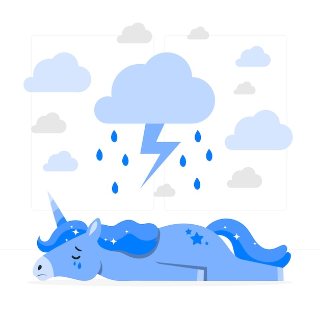 悲伤的独角兽emo扁平插画