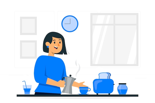 准备早餐的女人扁平插画