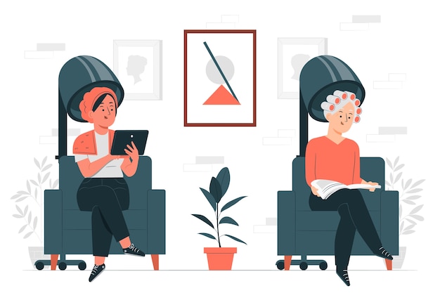 美容美发做头发的女人扁平插画