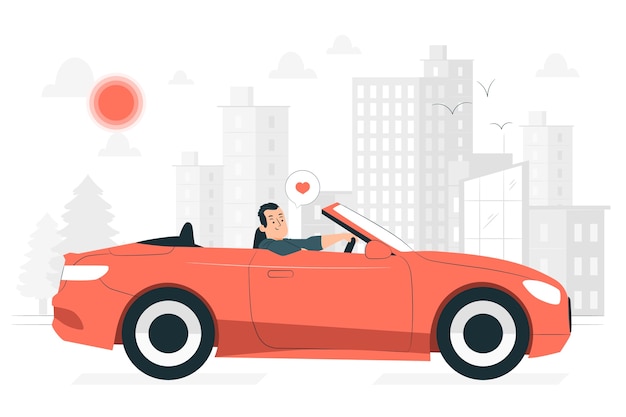 开敞篷车的人扁平插画