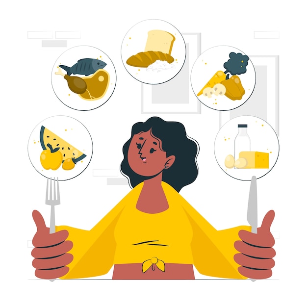 吃各种食物扁平插画