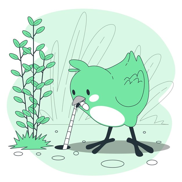 鸡吃虫子扁平插画