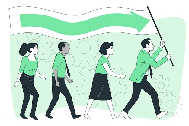 跟随团队领导者扁平插画