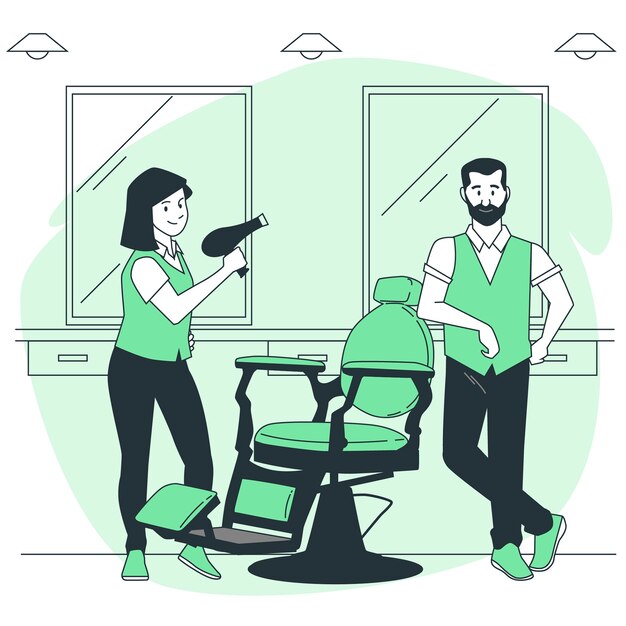 理发店团队扁平插画