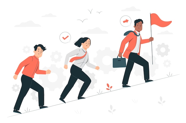 团队跟随领导者扁平插画
