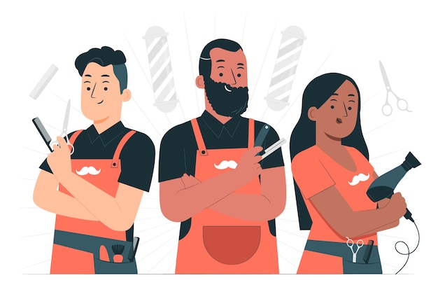 理发店团队扁平插画