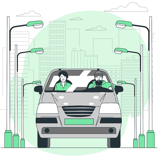 驾驶汽车扁平插画