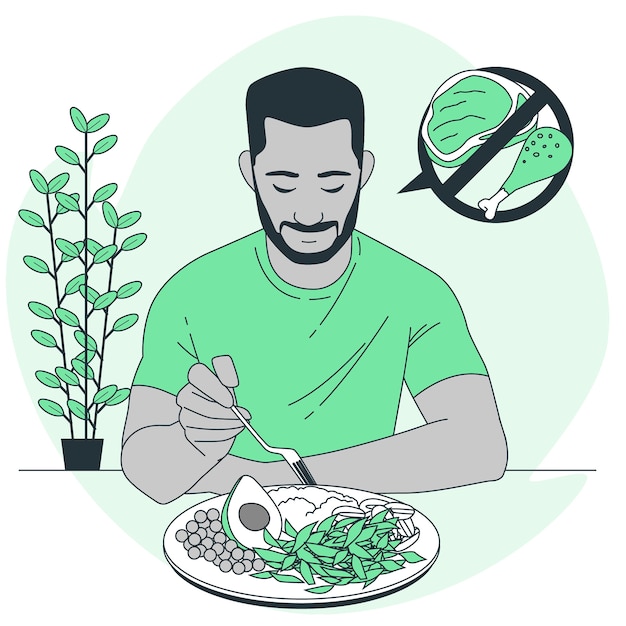 吃素食的人吃饭的人扁平插画