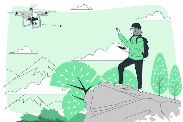 用无人机拍摄的人航拍扁平插画