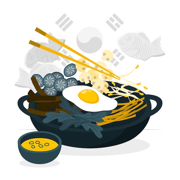 韩国食品韩国料理扁平插画