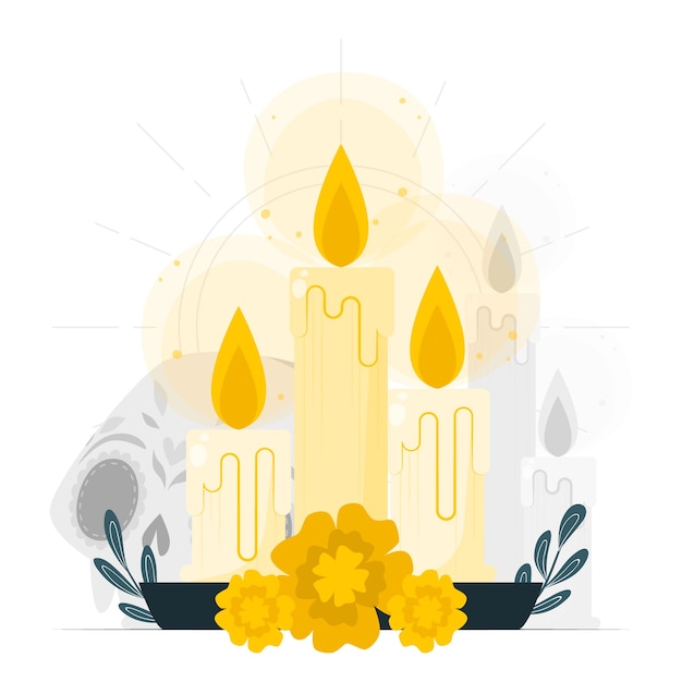 墨西哥亡灵节蜡烛扁平插画