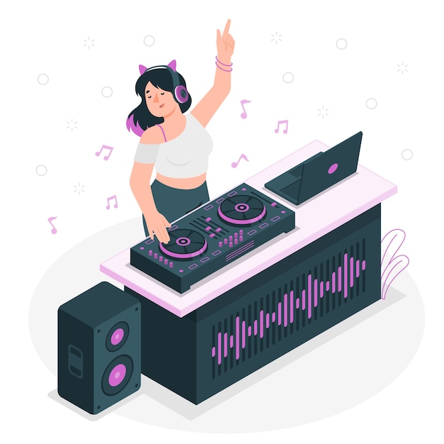 Dj 女孩扁平插画